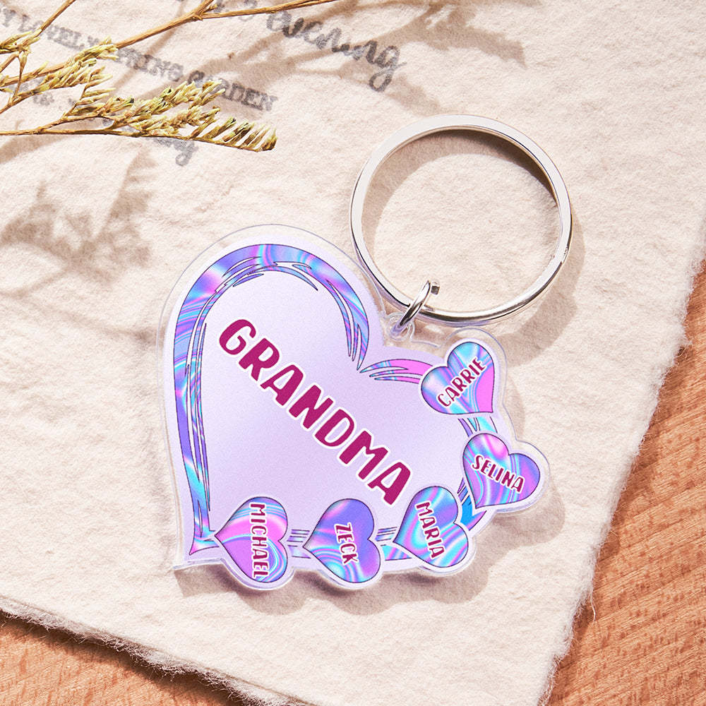 Grandma Mom Violet Heart Kids Mother's Day Personalized Acrylic Keychain - NameNecklace