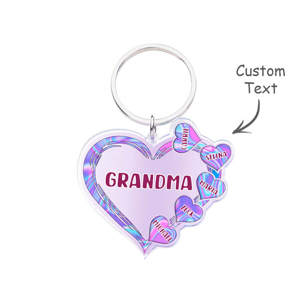 Grandma Mom Violet Heart Kids Mother's Day Personalized Acrylic Keychain - NameNecklace