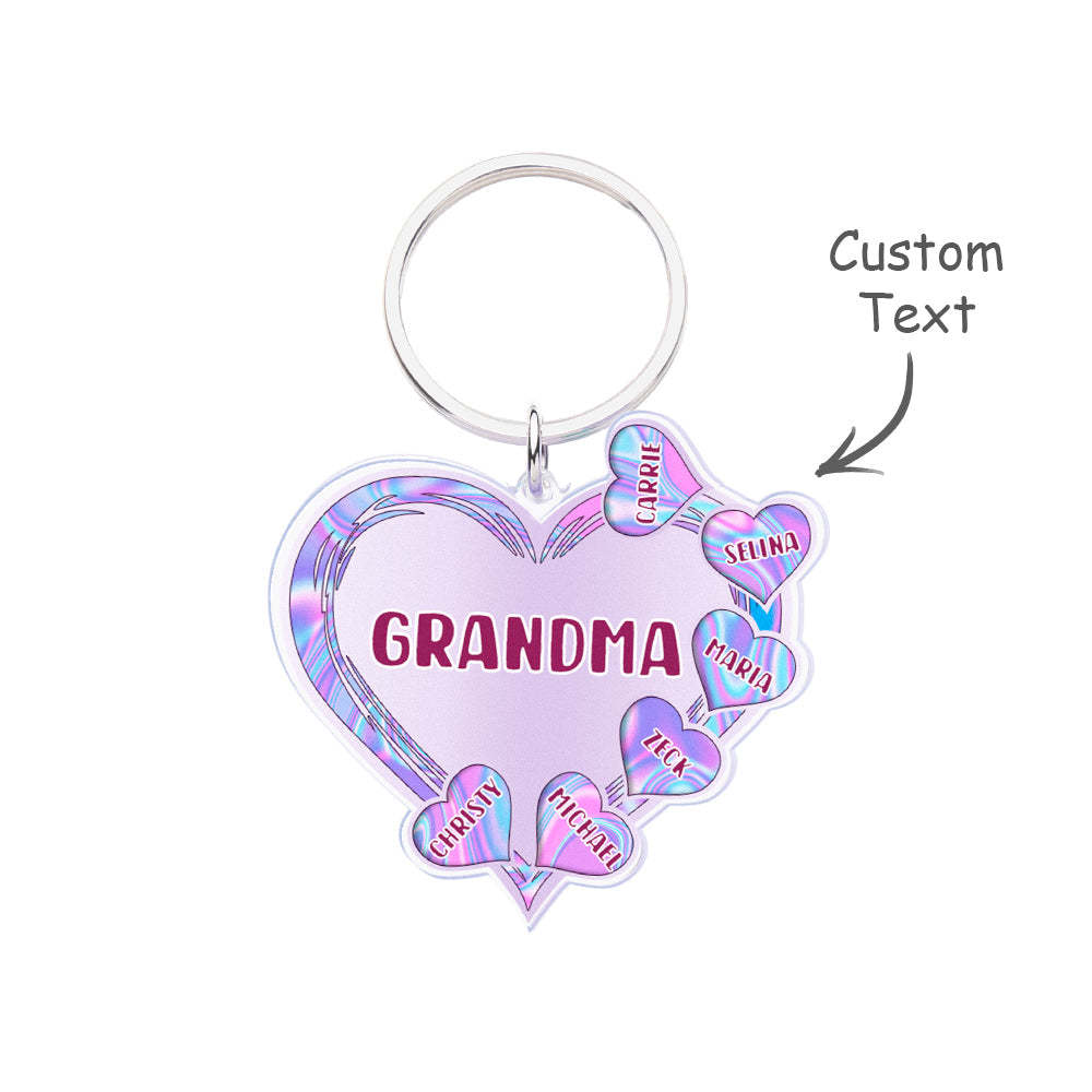 Grandma Mom Violet Heart Kids Mother's Day Personalized Acrylic Keychain - NameNecklace