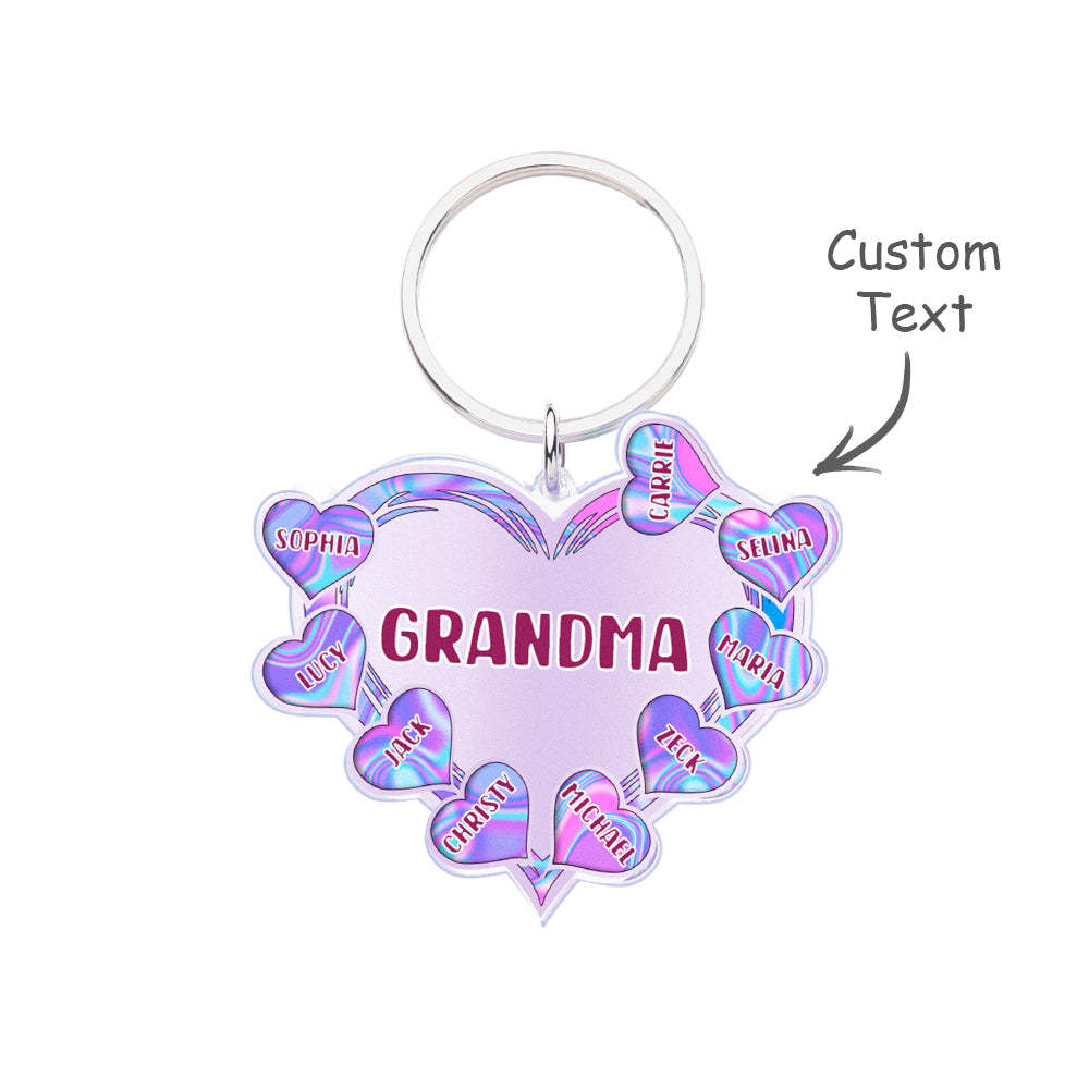 Grandma Mom Violet Heart Kids Mother's Day Personalized Acrylic Keychain - NameNecklace