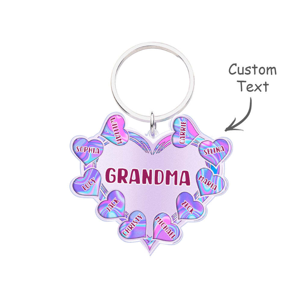 Grandma Mom Violet Heart Kids Mother's Day Personalized Acrylic Keychain - NameNecklace