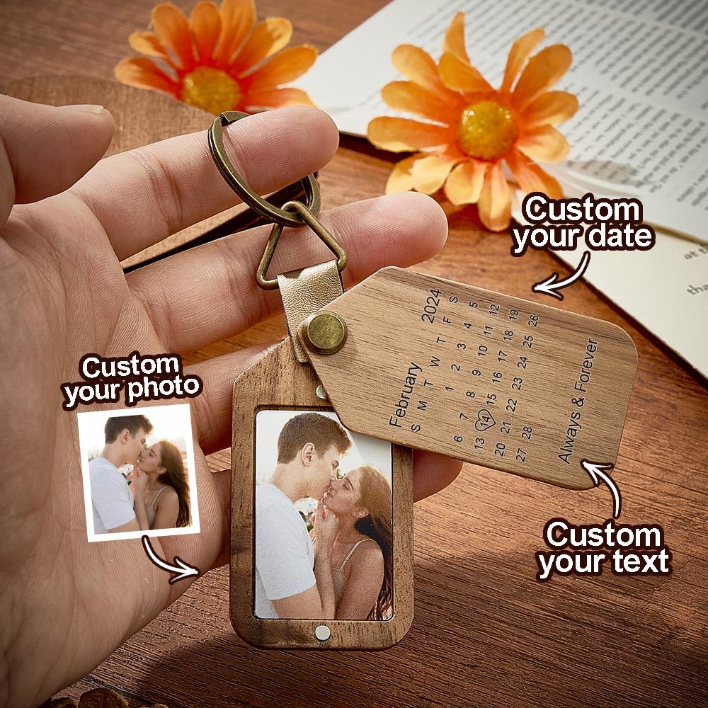 Personalized Calendar Photo Keychain Magnetic Engraved Keychain Valentine's Day Gifts for Him - NameNecklace