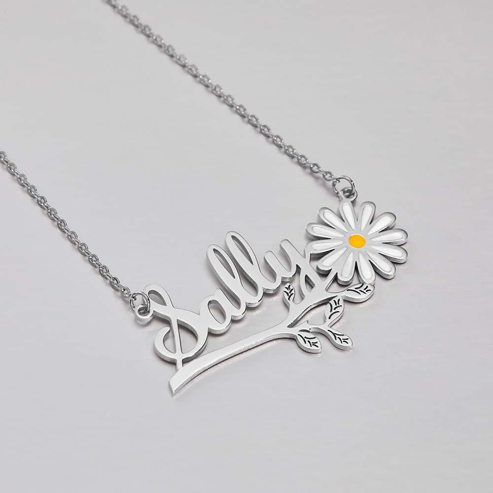 Daisy  Flower Name Necklace Personalized Floral Name Necklace Jewelry Gift For Her - NameNecklace