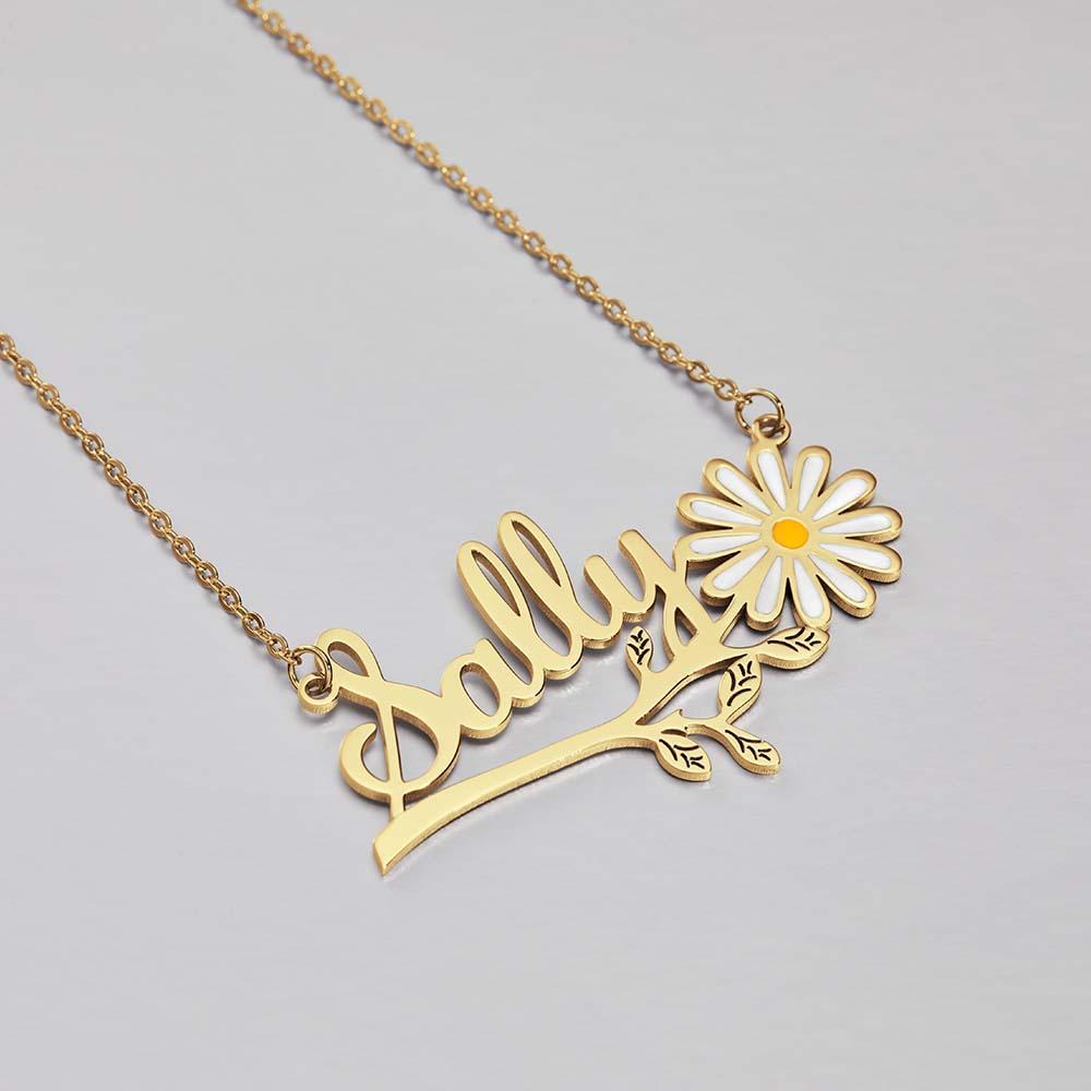 Daisy  Flower Name Necklace Personalized Floral Name Necklace Jewelry Gift For Her - NameNecklace