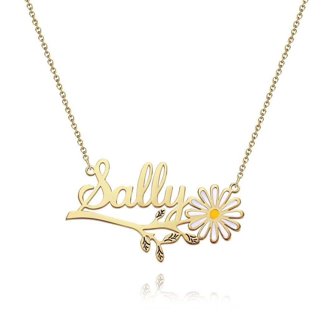 Daisy  Flower Name Necklace Personalized Floral Name Necklace Jewelry Gift For Her - NameNecklace