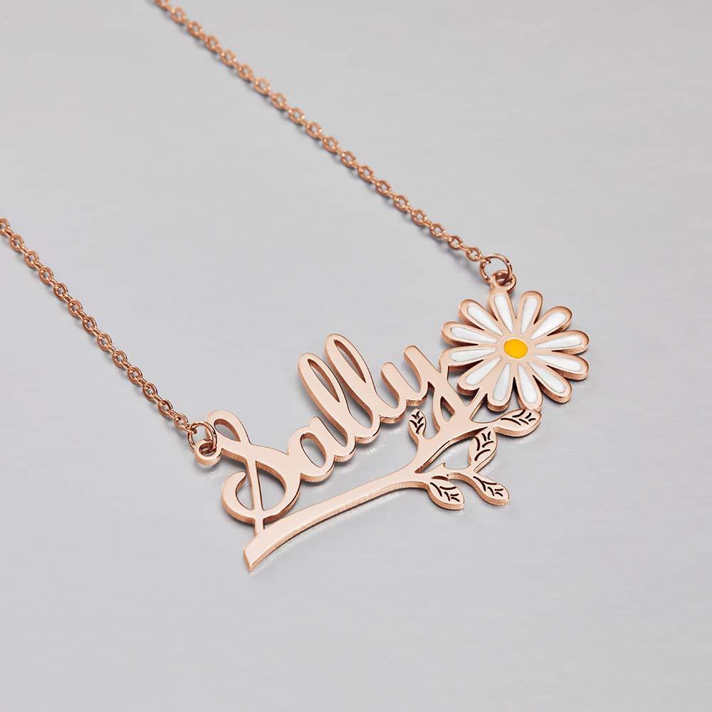 Daisy  Flower Name Necklace Personalized Floral Name Necklace Jewelry Gift For Her - NameNecklace