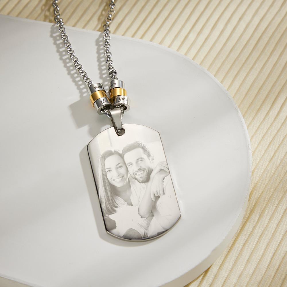 Personalized Square Photo Necklace With Engraved Beads Pendant Gifts For Lovers - NameNecklace