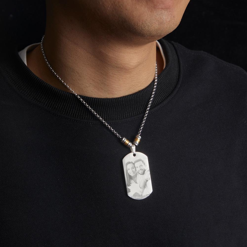 Personalized Square Photo Necklace With Engraved Beads Pendant Gifts For Lovers - NameNecklace