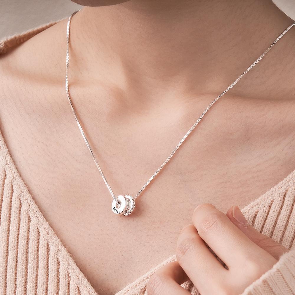 Personalized Engraved Rhinestones Circle Necklace Delicate Pendant Jewelry For Her - NameNecklace