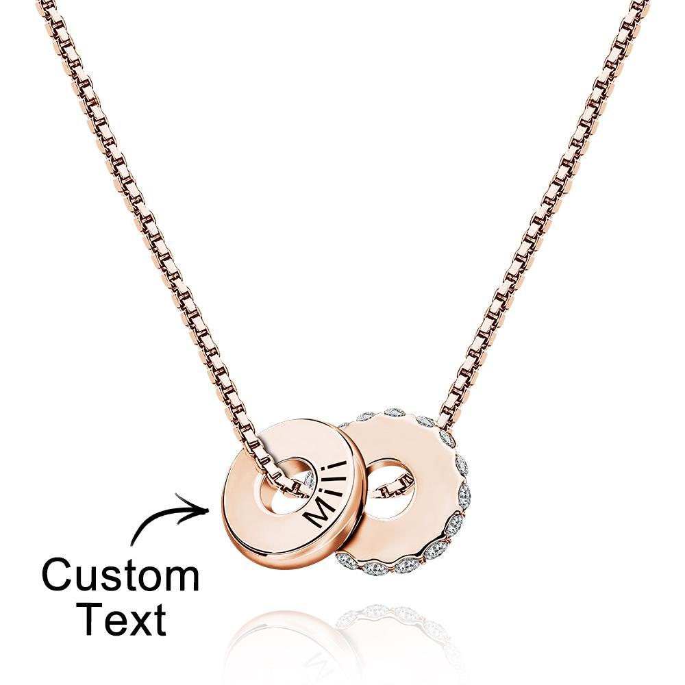 Personalized Engraved Rhinestones Circle Necklace Delicate Pendant Jewelry For Her - NameNecklace