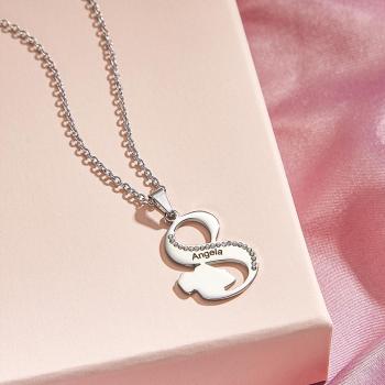 Engraved Women S Line Rhinestones Necklace Elegant Pendant Jewelry For Her - NameNecklace