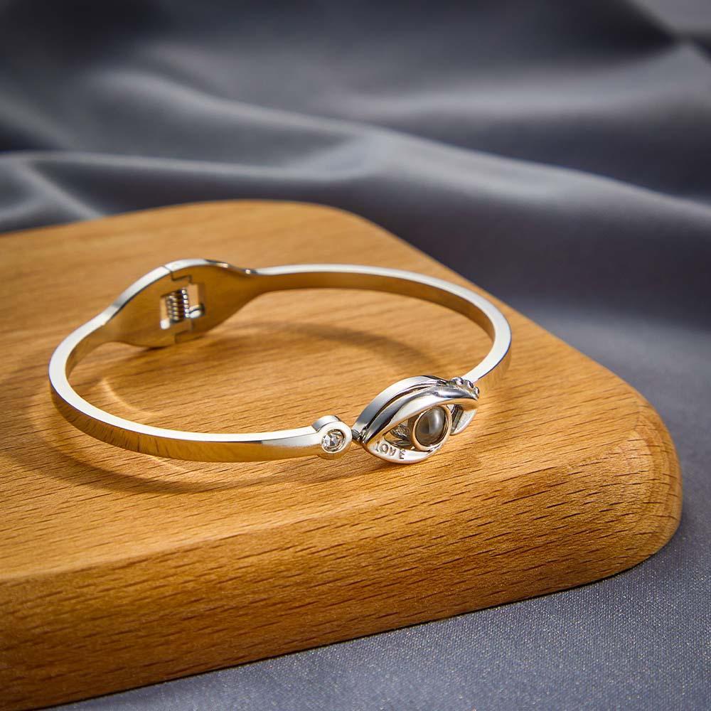 Personalized Photo Projection Devil Eye Bracelet Round Free Adjustment Bracelet for Her - NameNecklace