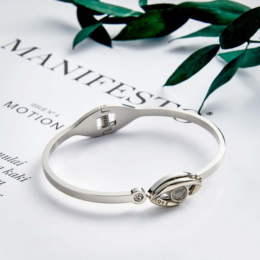 Personalized Photo Projection Devil Eye Bracelet Round Free Adjustment Bracelet for Her - NameNecklace