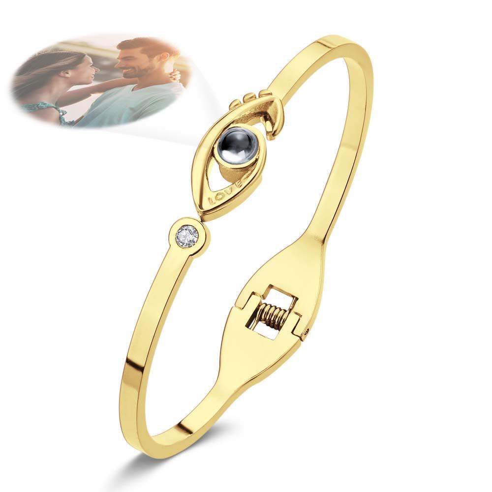 Personalized Photo Projection Devil Eye Bracelet Round Free Adjustment Bracelet for Her - NameNecklace