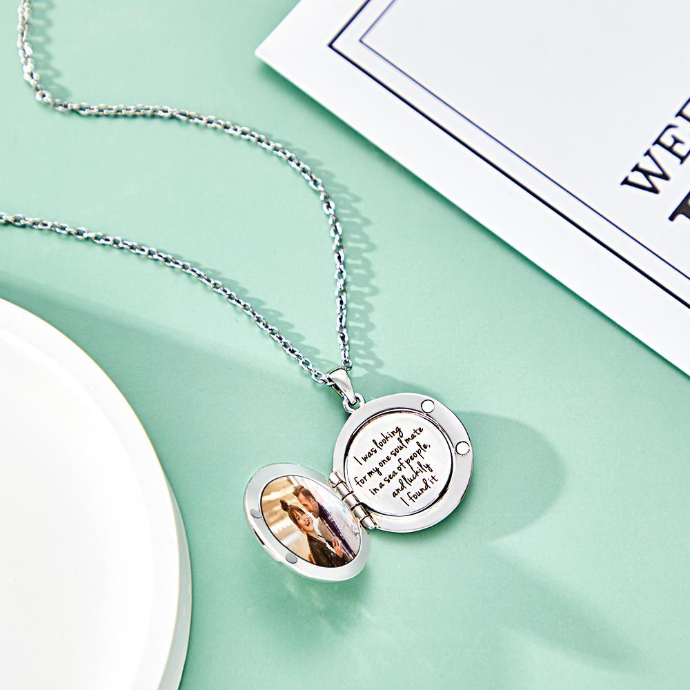 Custom Photo Engraved Necklace Round Locket Custom Unique Page Gifts - NameNecklace