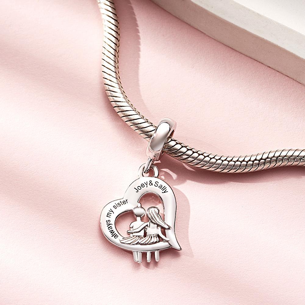 Custom Engraved Charm Mini Sister of Love Heart Pendant Gifts - NameNecklace