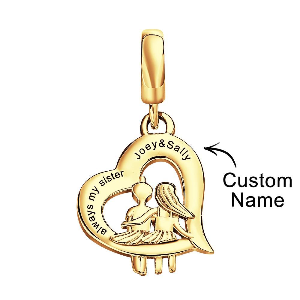 Custom Engraved Charm Mini Sister of Love Heart Pendant Gifts - NameNecklace