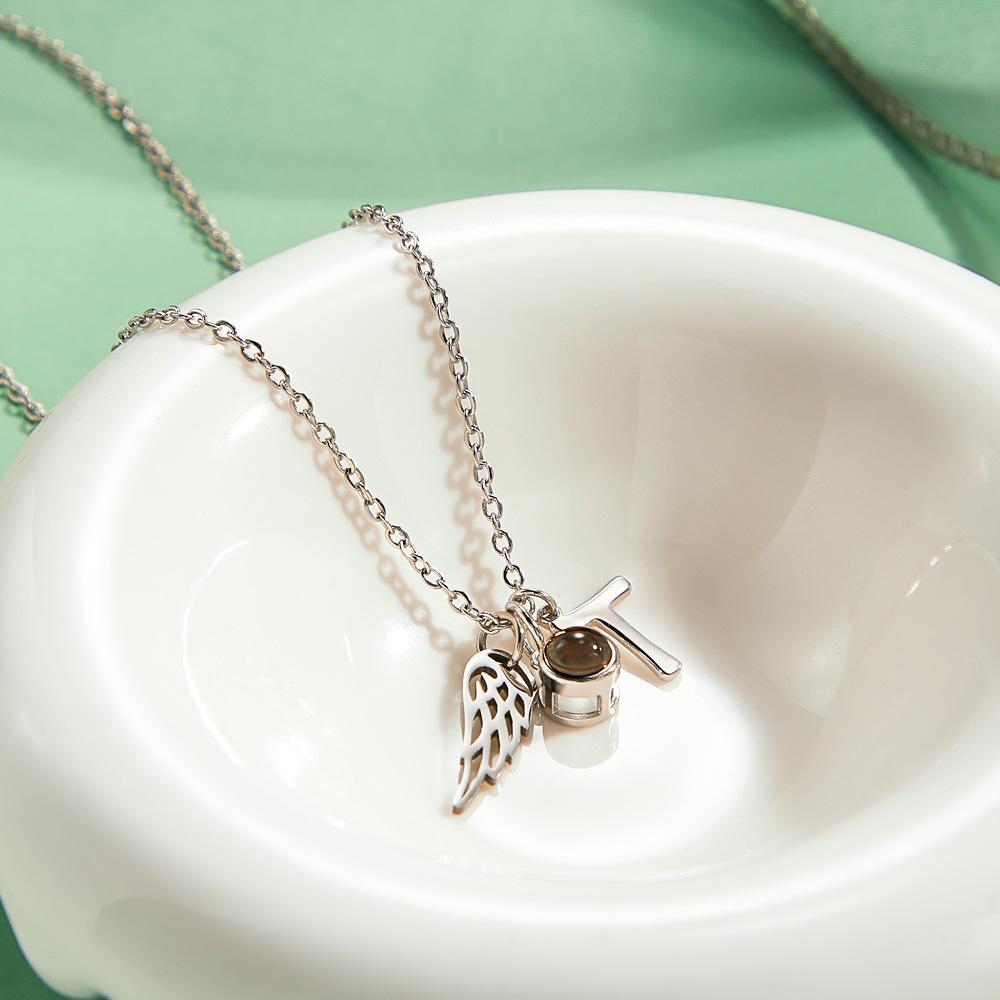 Custom Initials Projection Necklace Angel Wings Creative Gifts - NameNecklace