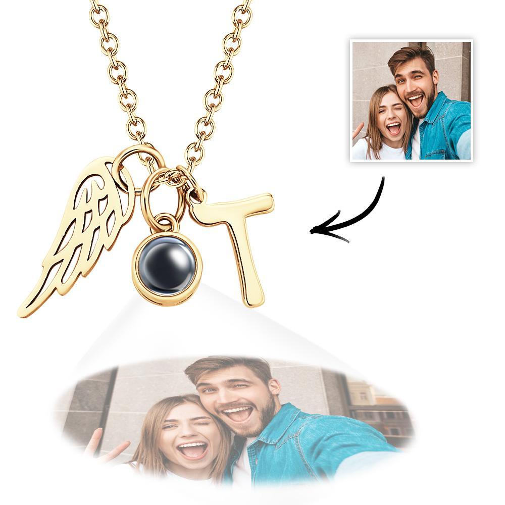 Custom Initials Projection Necklace Angel Wings Creative Gifts - NameNecklace