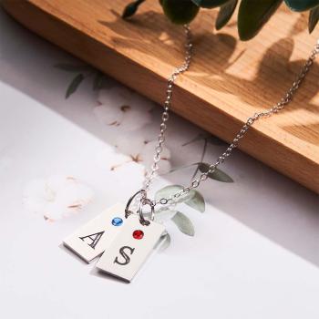 Custom Letter Birthstone Necklace Personalized Exquisite Initial Tag Pendant For Her - NameNecklace