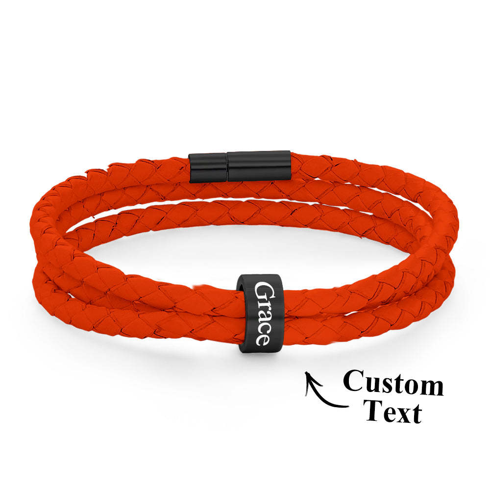 Men Braided Leather Bracelet with Small Custom Beads - NameNecklace