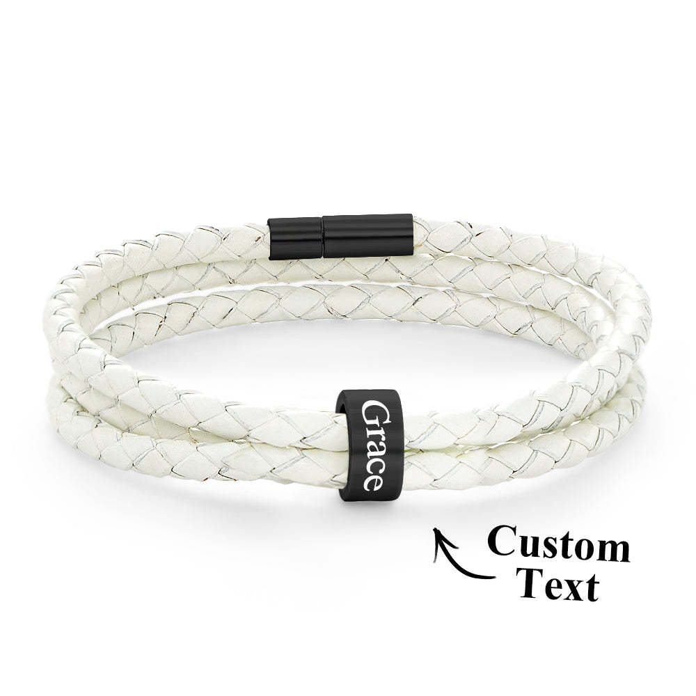 Men Braided Leather Bracelet with Small Custom Beads - NameNecklace