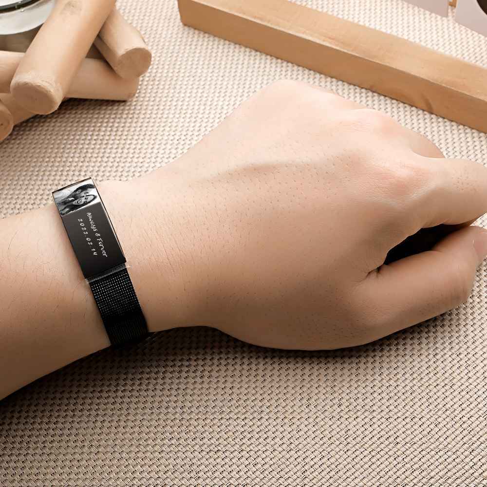Personalized Photo Retractable Wide Bracelet Engraved Fashion Wide Bracelet For Men - NameNecklace