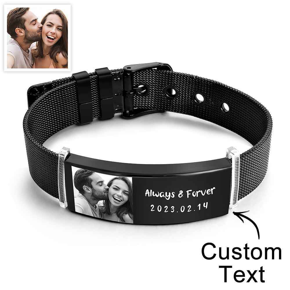 Personalized Photo Retractable Wide Bracelet Engraved Fashion Wide Bracelet For Men - NameNecklace