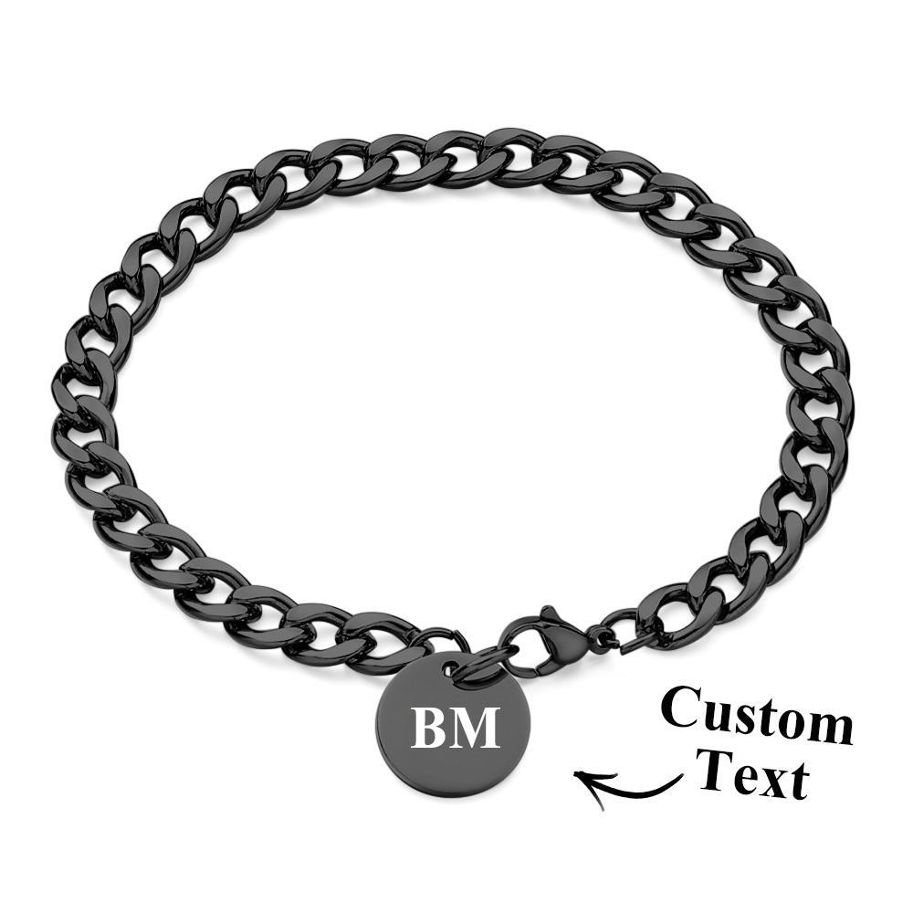 Engraved Initials Thick Cuban Chain Link Bracelet Stainless Steel Bracelet for Men - NameNecklace