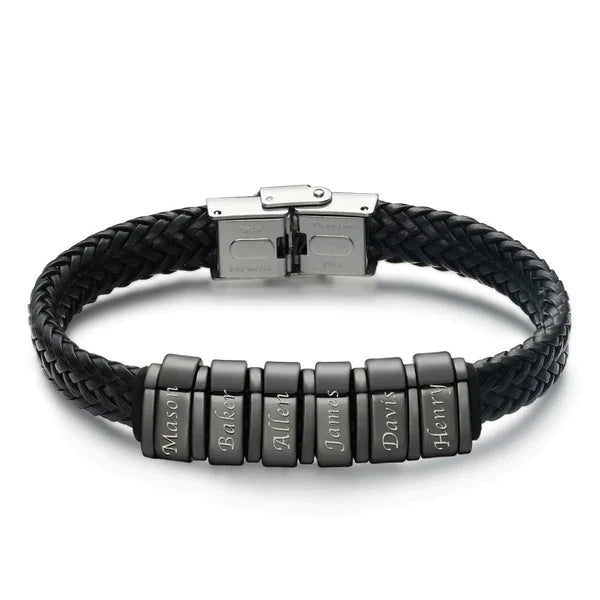Christmas Gift Personalized Bracelet For Men, Personalized Gift For Dad Name Black Bracelet
