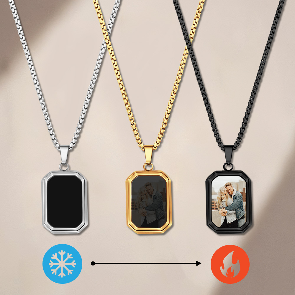 Father's Day Gifts Custom Photo Hidden Heart Magic Necklace Personalized Cold Concealed Photo Necklace Heat Reveal Picture Necklace Gifts for Him