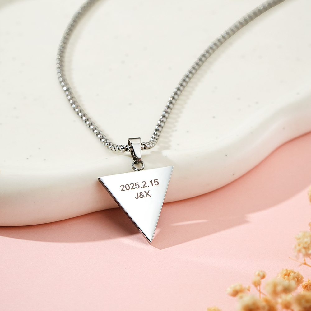 Custom Magical Temperature-Sensitive Photo Projection Triangle Necklace Personalized Photo & Engrave Text Necklace