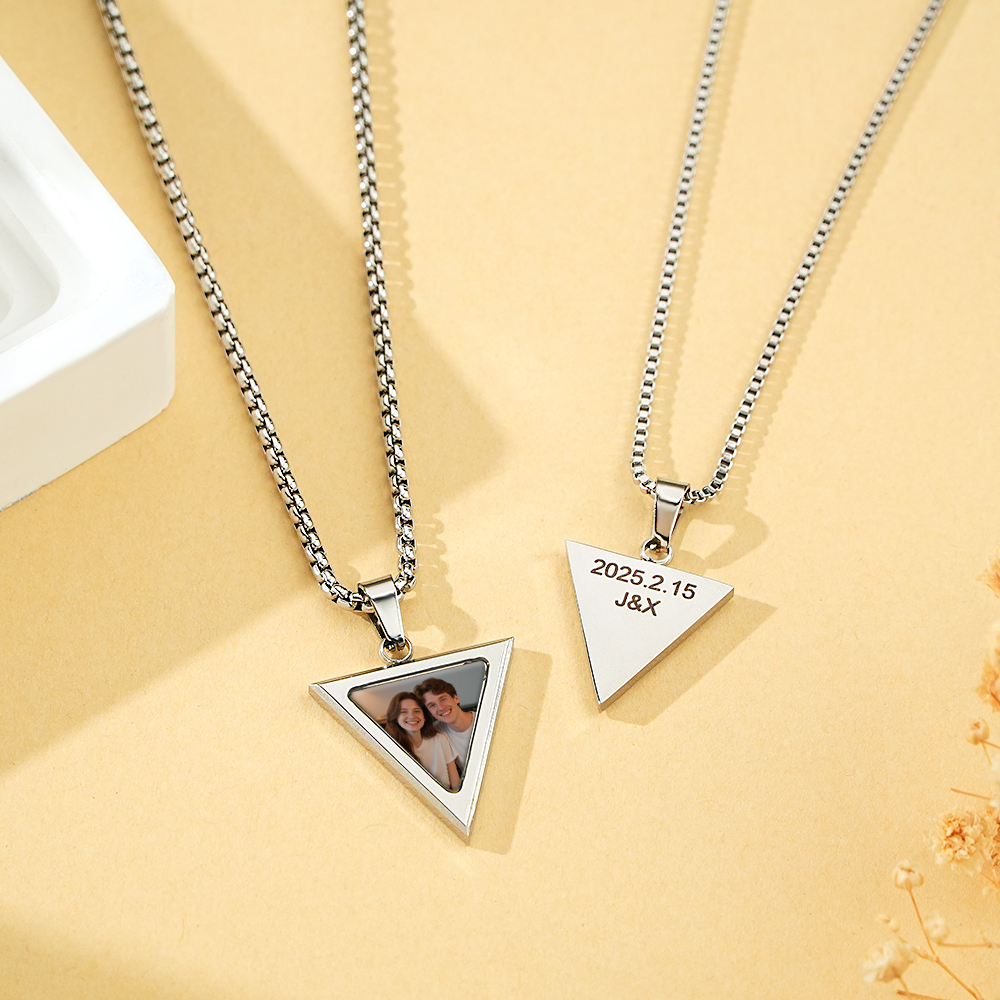 Custom Magical Temperature-Sensitive Photo Projection Triangle Necklac