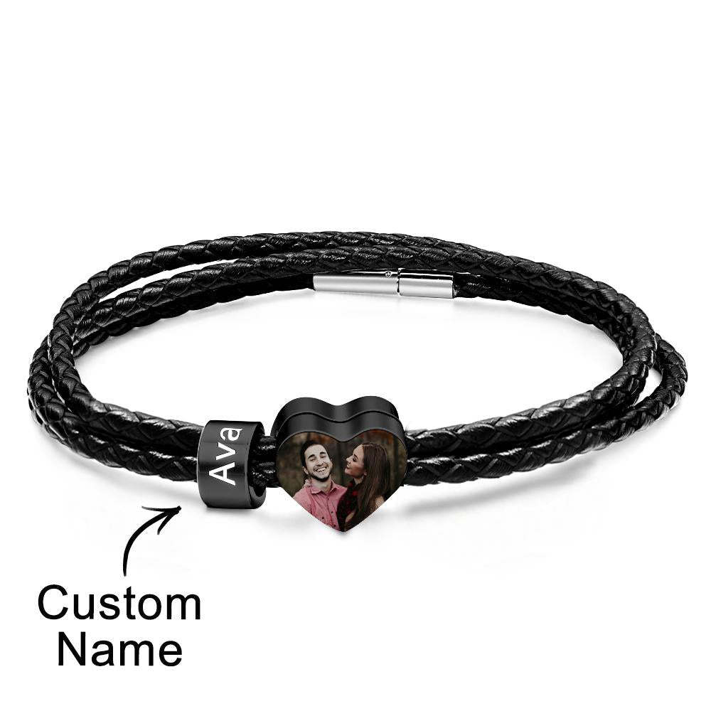 Custom Photo Name Bracelet Weave Leather Gift for Dad - NameNecklace