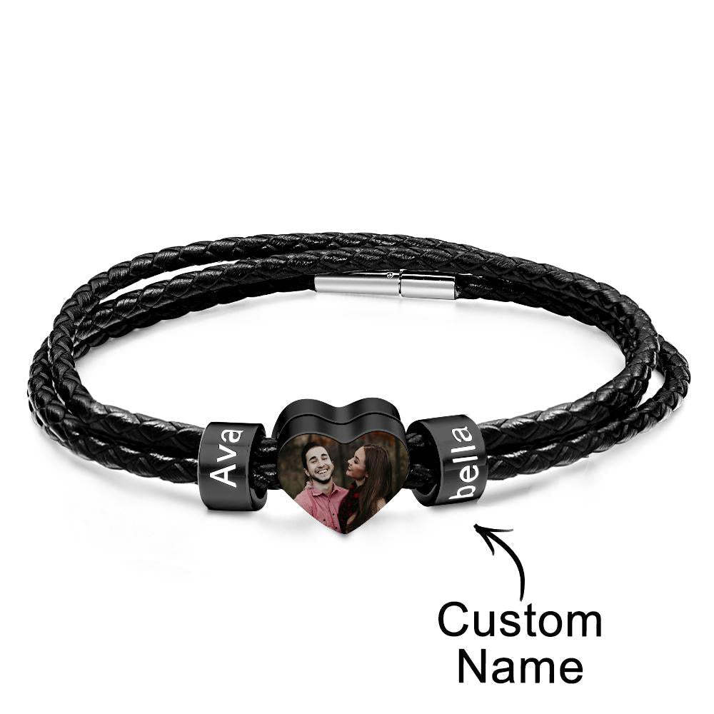 Custom Photo Name Bracelet Weave Leather Gift for Dad - NameNecklace
