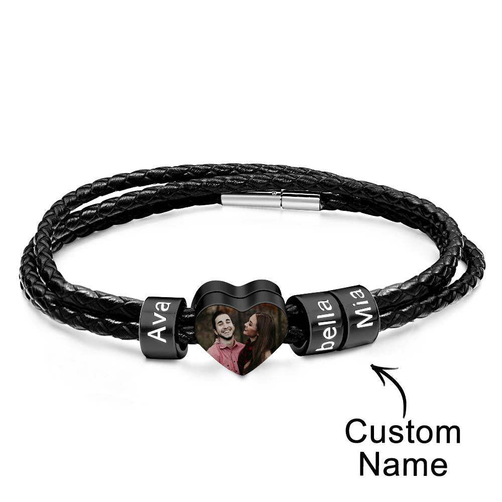 Custom Photo Name Bracelet Weave Leather Gift for Dad - NameNecklace