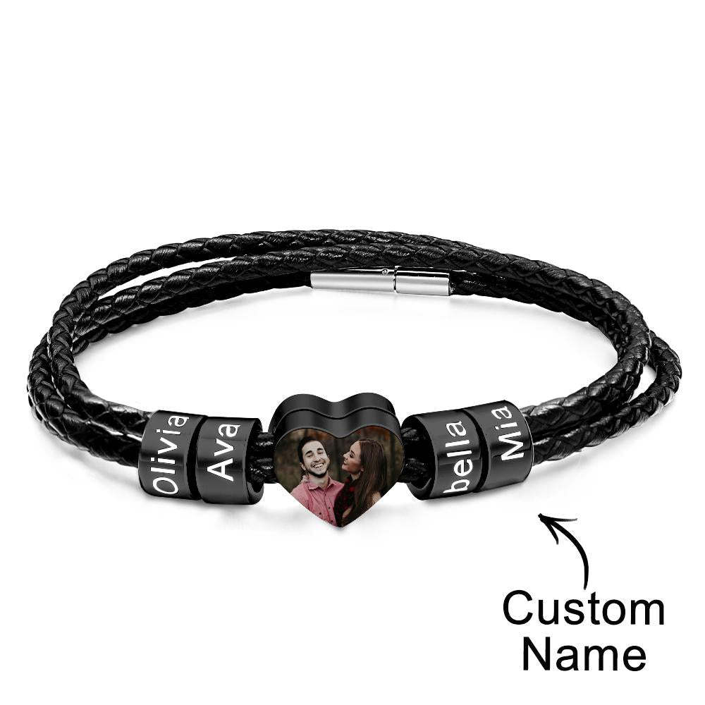 Custom Photo Name Bracelet Weave Leather Gift for Dad - NameNecklace