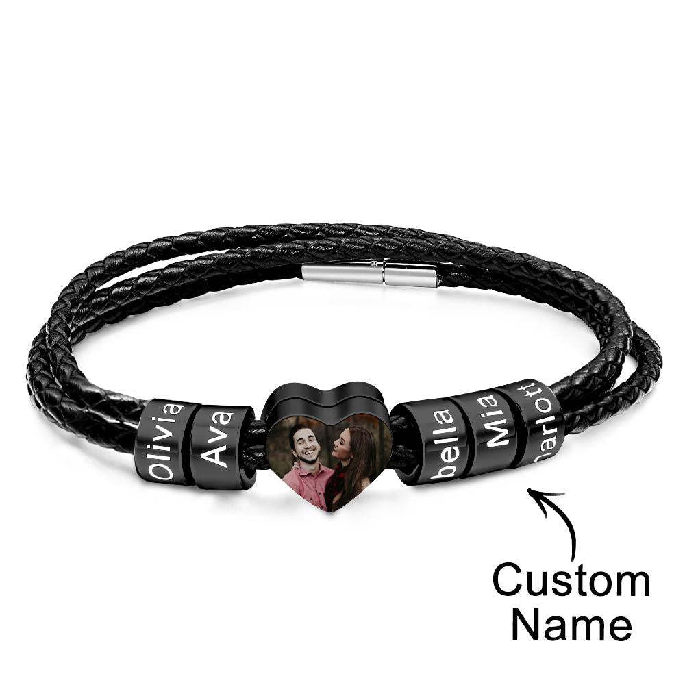 Custom Photo Name Bracelet Weave Leather Gift for Dad - NameNecklace