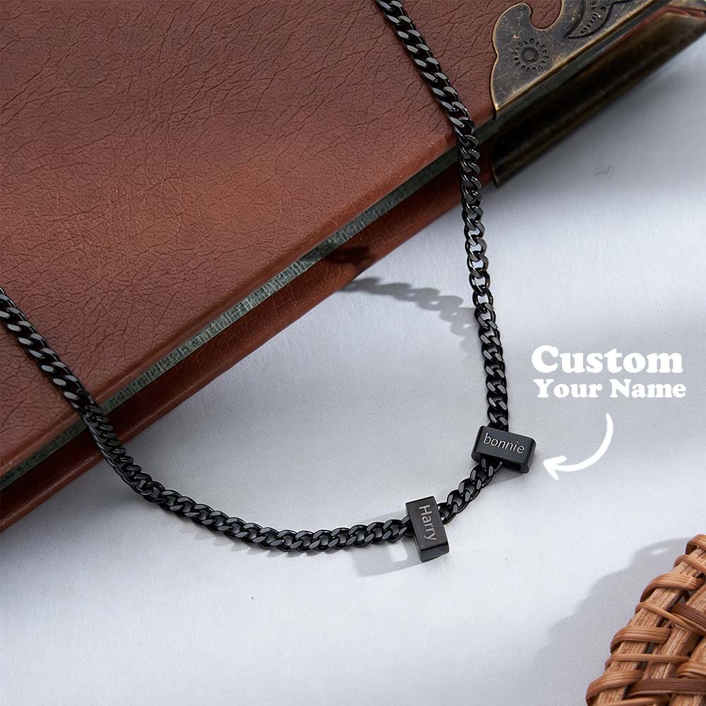 Custom Men Necklace With Family Name, Name Bead Chain Necklace, Personalized Dad Necklace from Daughter, Dad Gift, Valentine’s Day Gifts For Her