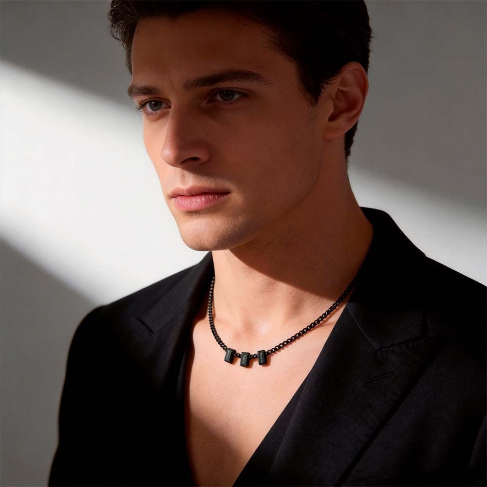 Custom Men Necklace With Family Name, Name Bead Chain Necklace, Personalized Dad Necklace from Daughter, Dad Gift, Valentine’s Day Gifts For Her