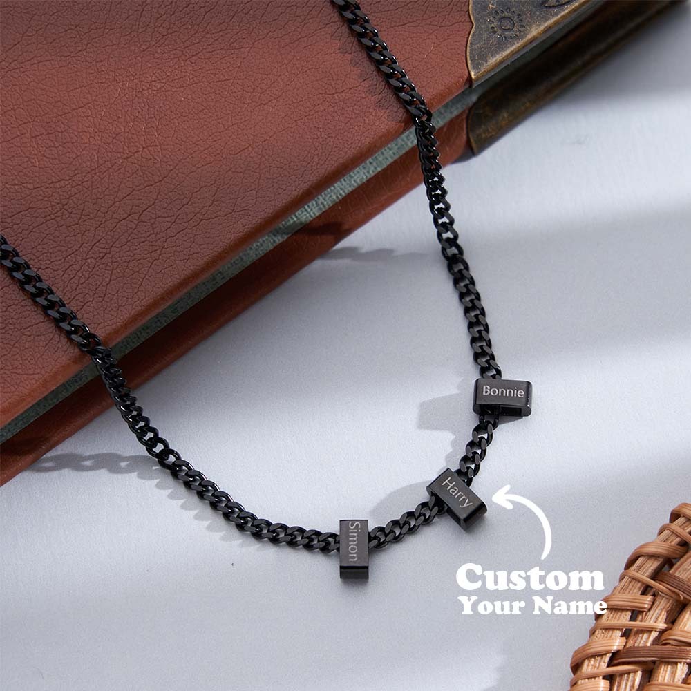 Custom Men Necklace With Family Name, Name Bead Chain Necklace, Personalized Dad Necklace from Daughter, Dad Gift, Valentine’s Day Gifts For Her