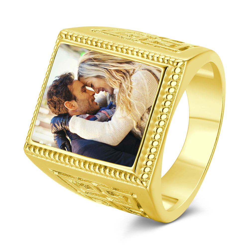 Custom Photo Ring Square Photo with Hollow Rose Gold Plated Gifts