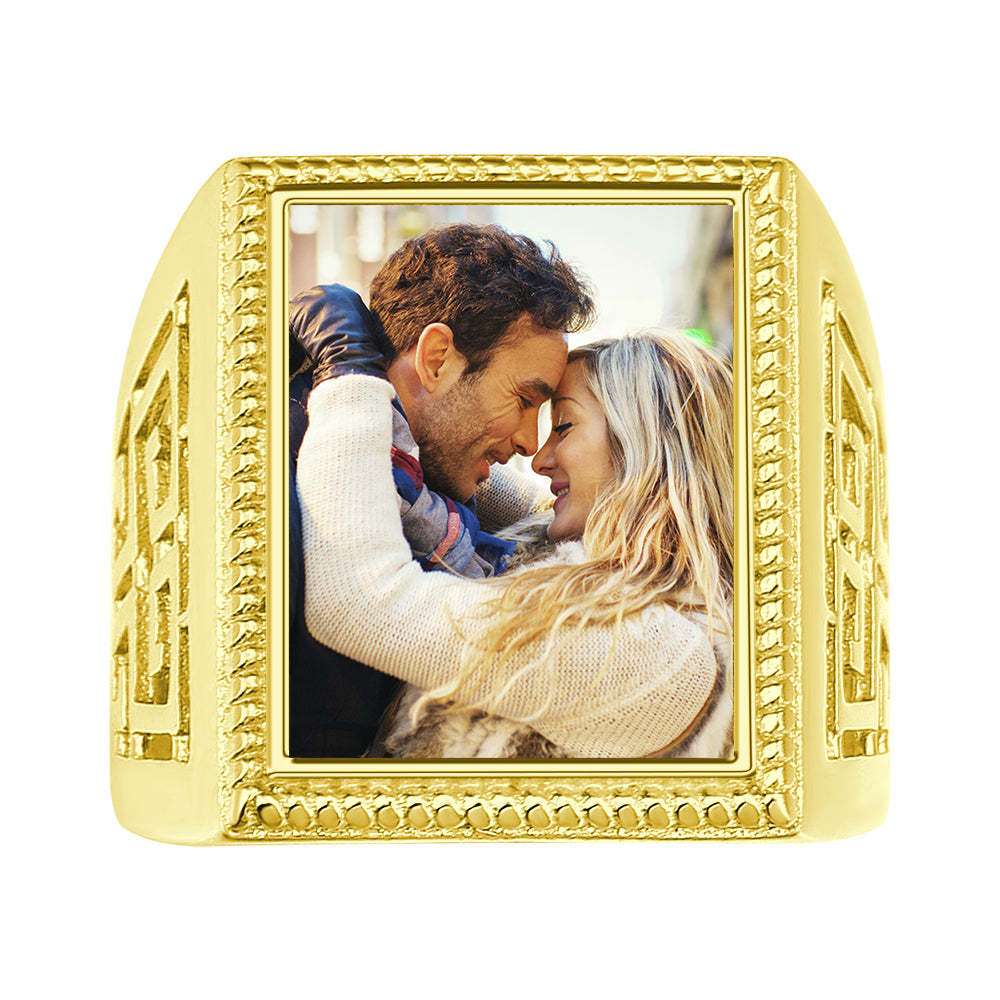 Custom Photo Ring Square Photo with Hollow Rose Gold Plated Gifts
