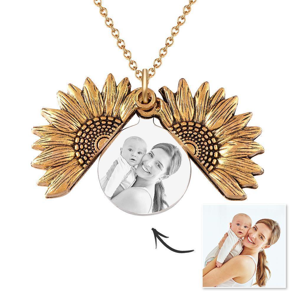 Sunflower Pendant Openable Necklace Sunflower Necklace with Your Photo Mother's Gift - yournamenecklace