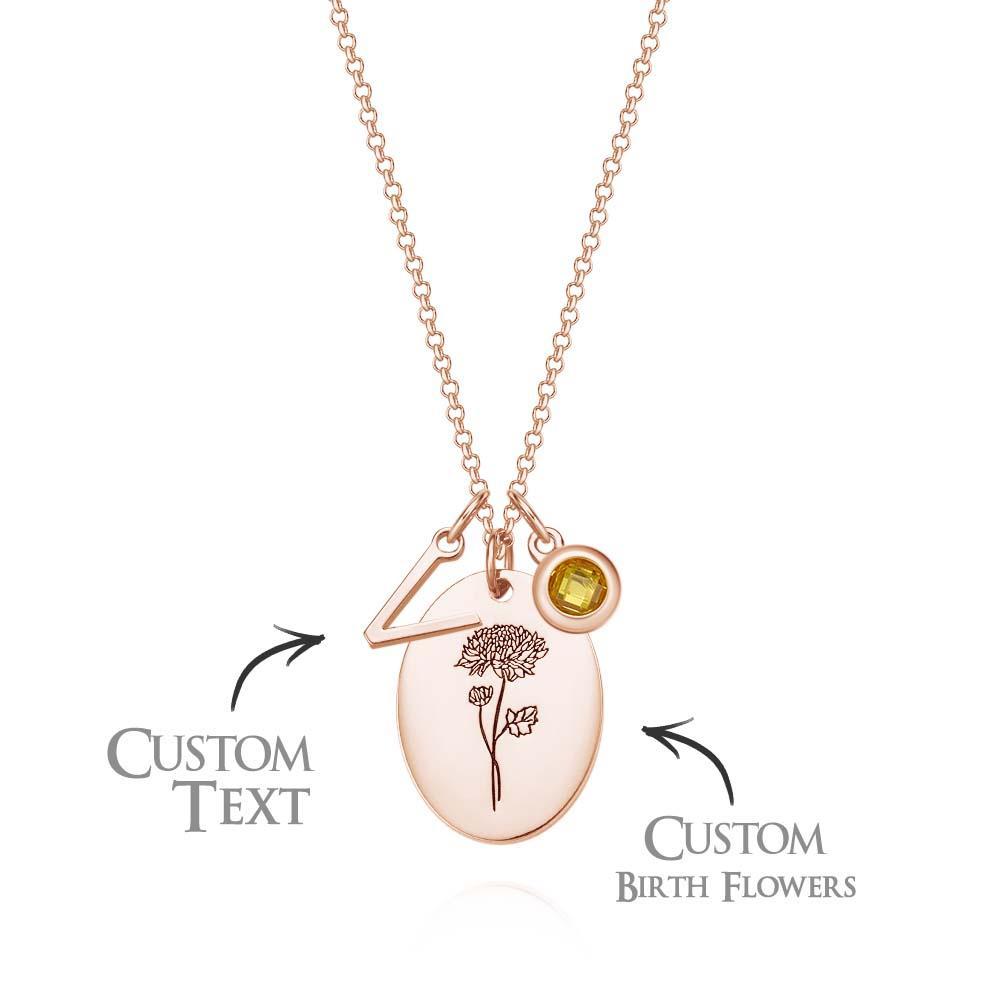 Personalized Text Birthstone Necklace Birth Flower Necklace Gift for Mom - NameNecklace