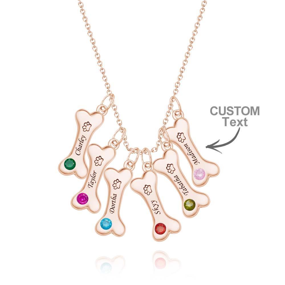 Engravable Bone Necklace With Birthstone Custom Pet Paw Pendant Gift For Pet Lovers - NameNecklace