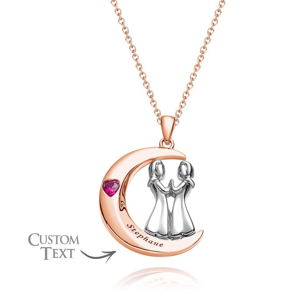 Personalized Heart Birthstone Necklace Engraved Moon Sweet Girls Jewelry For Friends - NameNecklace