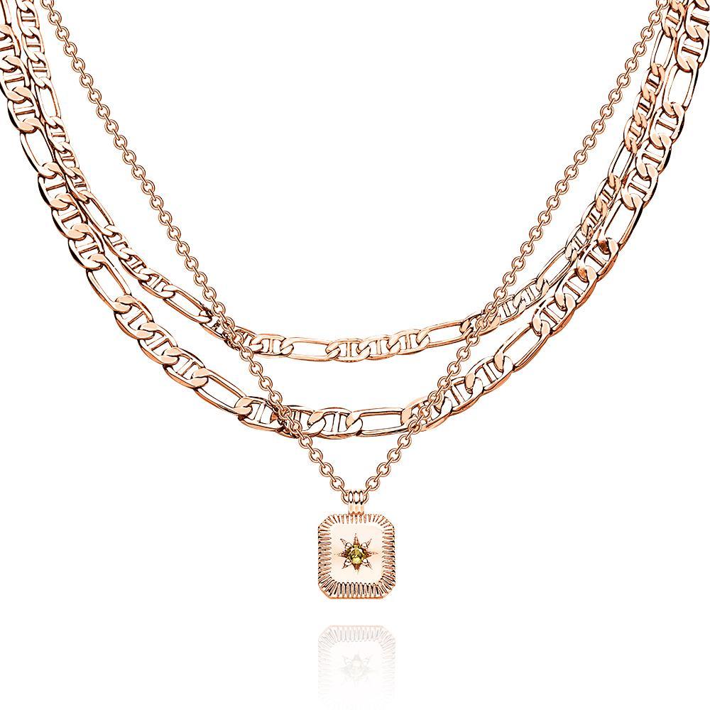 Layered Custom Necklace Birthstone Star Ridge Pendant Necklace - NameNecklace