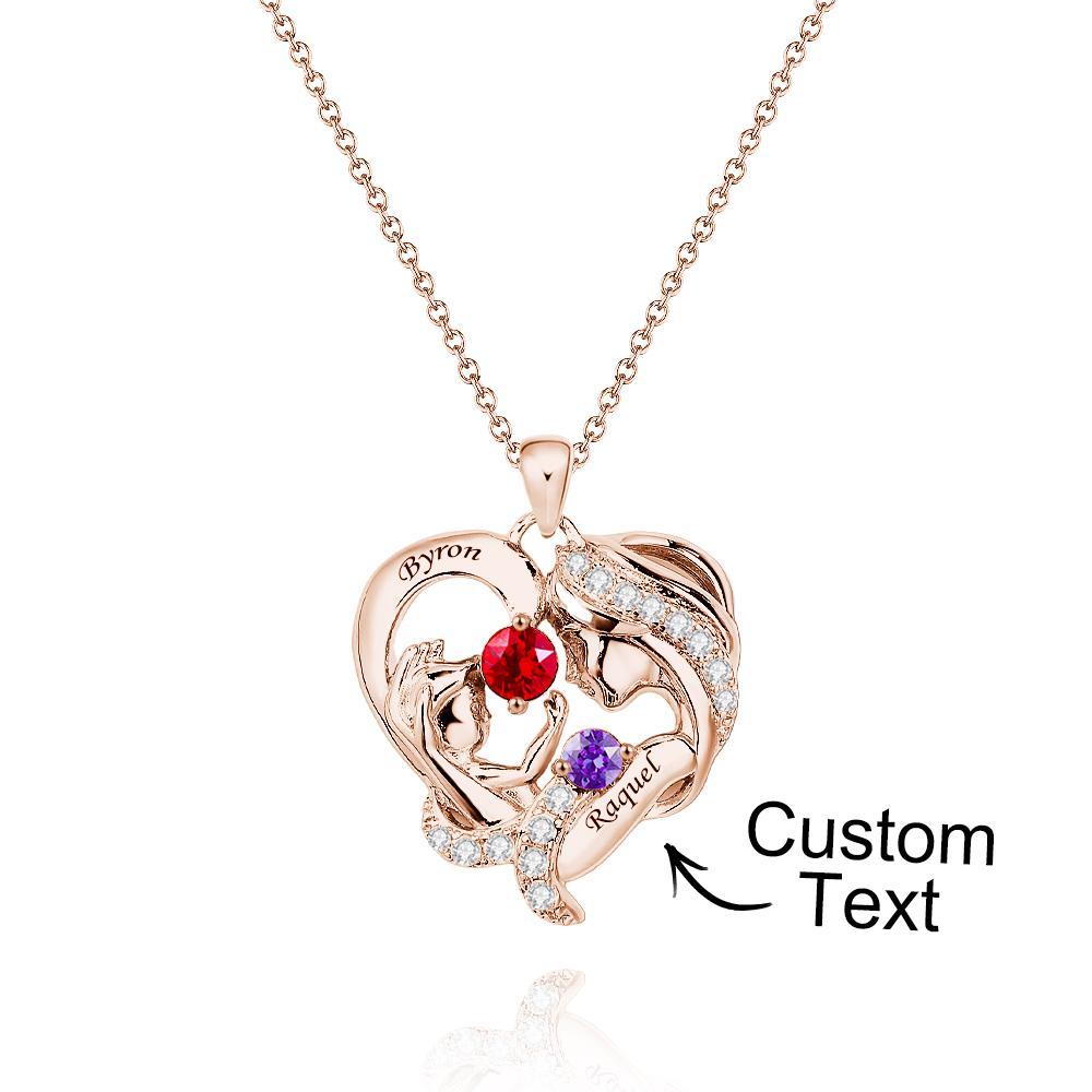 Engravable Mom And Baby Necklace With Birthstone Warm Gifts For Mom - NameNecklace