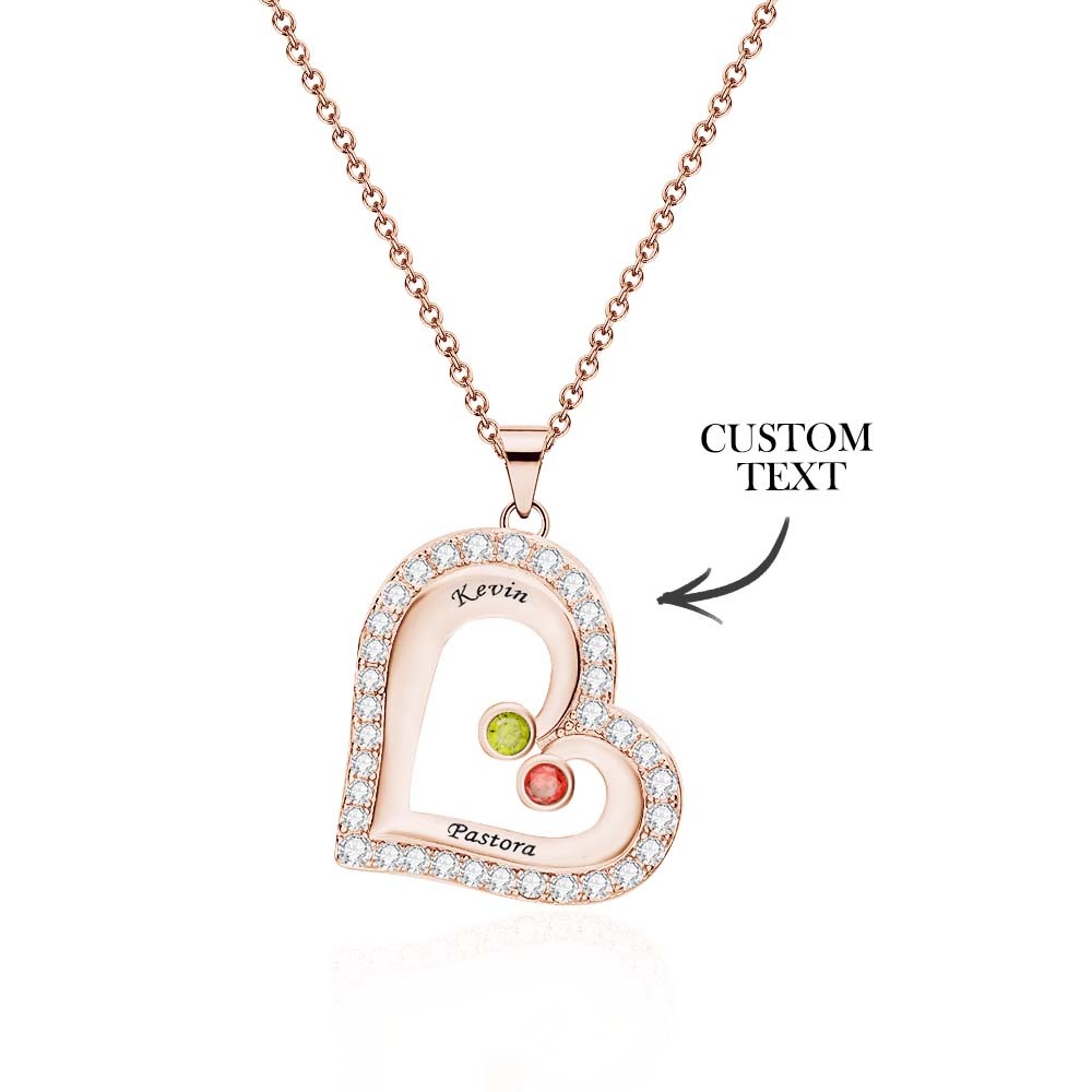 Engravable Heart Hollow Out Necklace WIth Zircon Decor Family Gifts - NameNecklace
